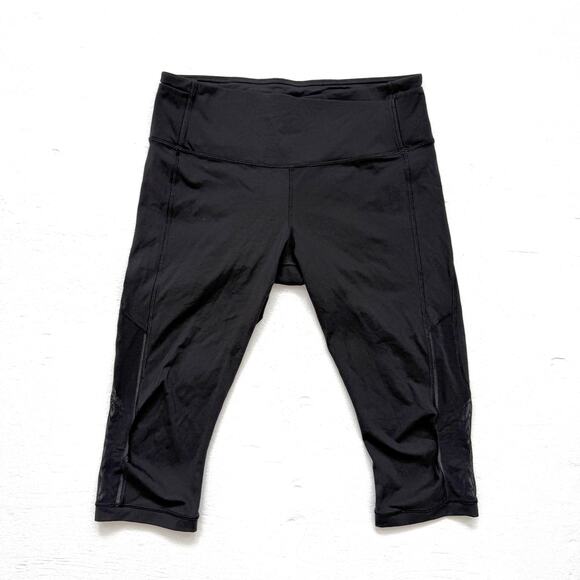 Lululemon Black Mesh Panel Capri Leggings, Size 10 - Picture 1 of 7
